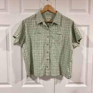 Cabela's Light Green & White Plaid Cropped Short Sleeve Button Down Size XL